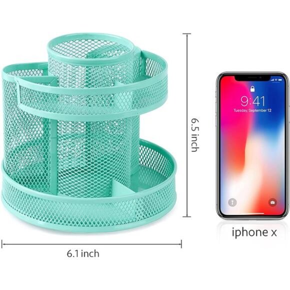 Teal Kawaii Desk Supplies and Accessories,Cute Spinning Pen/Pencil Organizer - Picture 6 of 7